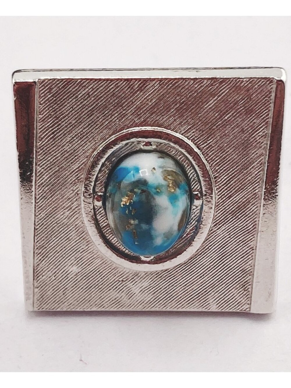 ANSON Vintage gold flecked turquoise lucite silver tone metal square cuff links - Picture 4 of 10